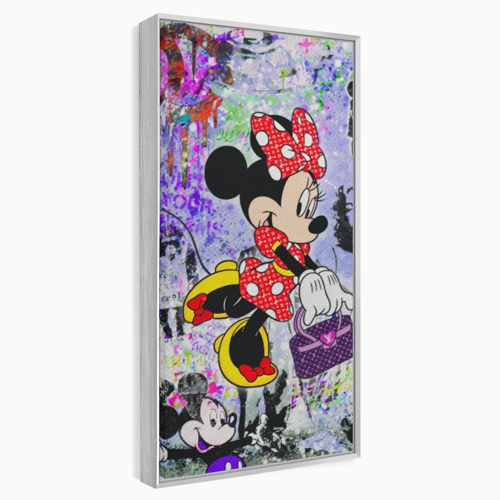 Tablou canvas cu tablou canvas cu minnie mouse stil pop art, in rama de aluminiu argintiu